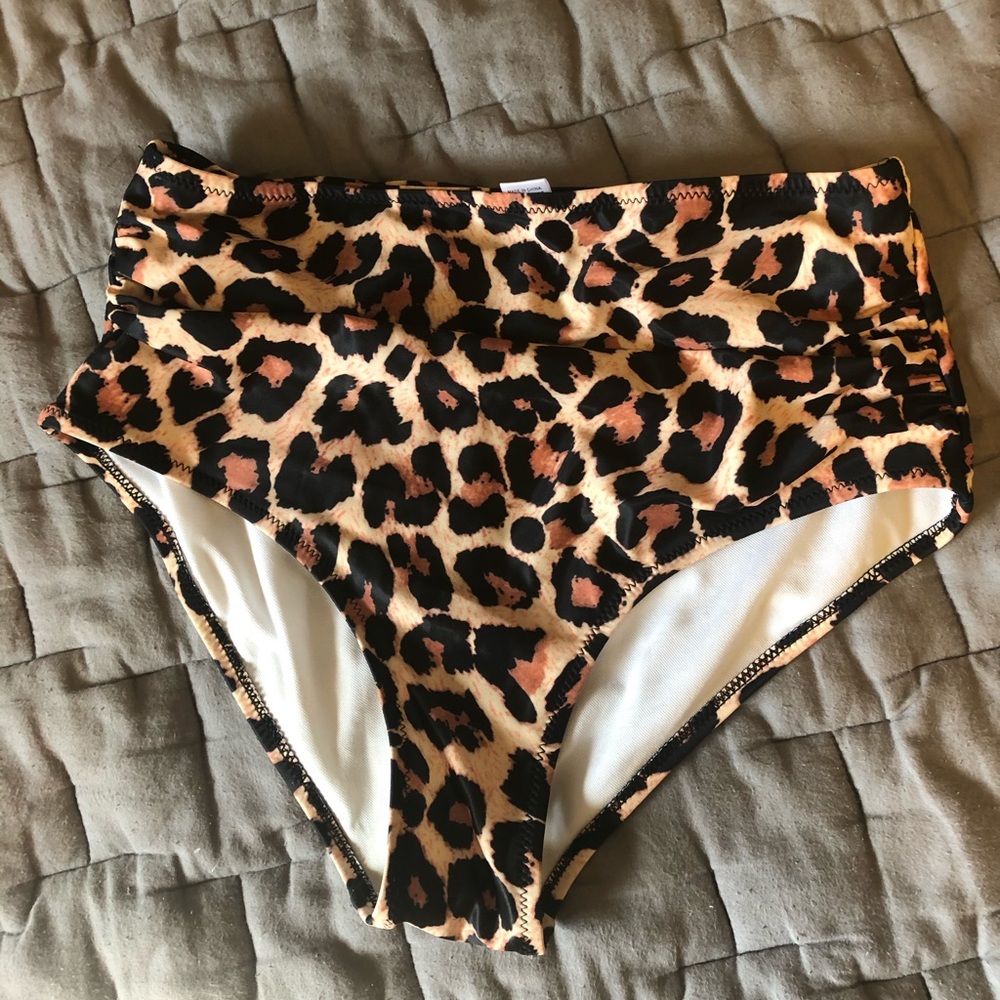 Leopard print high waist swim bottoms